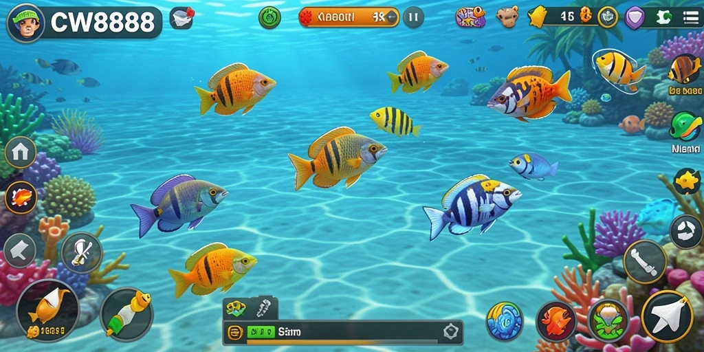 Screenshot gameplay CW8888 menampilkan aksi seru dalam tembak ikan.