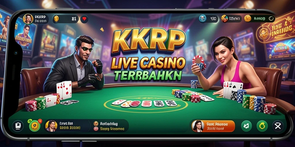 Screenshot gameplay KKRP menampilkan dealer profesional dan suasana kasino yang hidup.