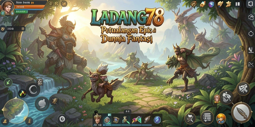 Screenshot utama LADANG78 menampilkan aksi pertarungan seru di dunia fantasi.