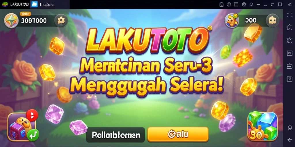 Screenshot utama menunjukkan gameplay seru LAKUTOTO dengan grafis cerah.