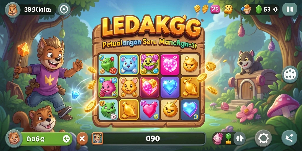 Screenshot utama menunjukkan aksi menarik gameplay Match-3 LEDAKGG.