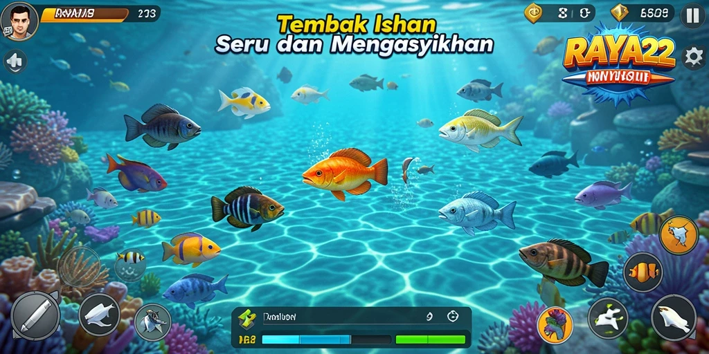 Screenshot RAYA22 menampilkan aksi seru Tembak Ikan dengan grafis yang menawan.