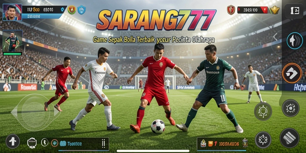 Tampilan gameplay SARANG777 yang mendebarkan di lapangan pertandingan sepak bola.